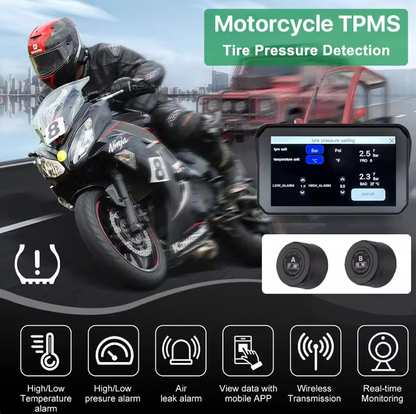 Motorcycle GPS CarPlay/ Android Auto Screen with Dash Cam and Tyre Pressure Monitoring