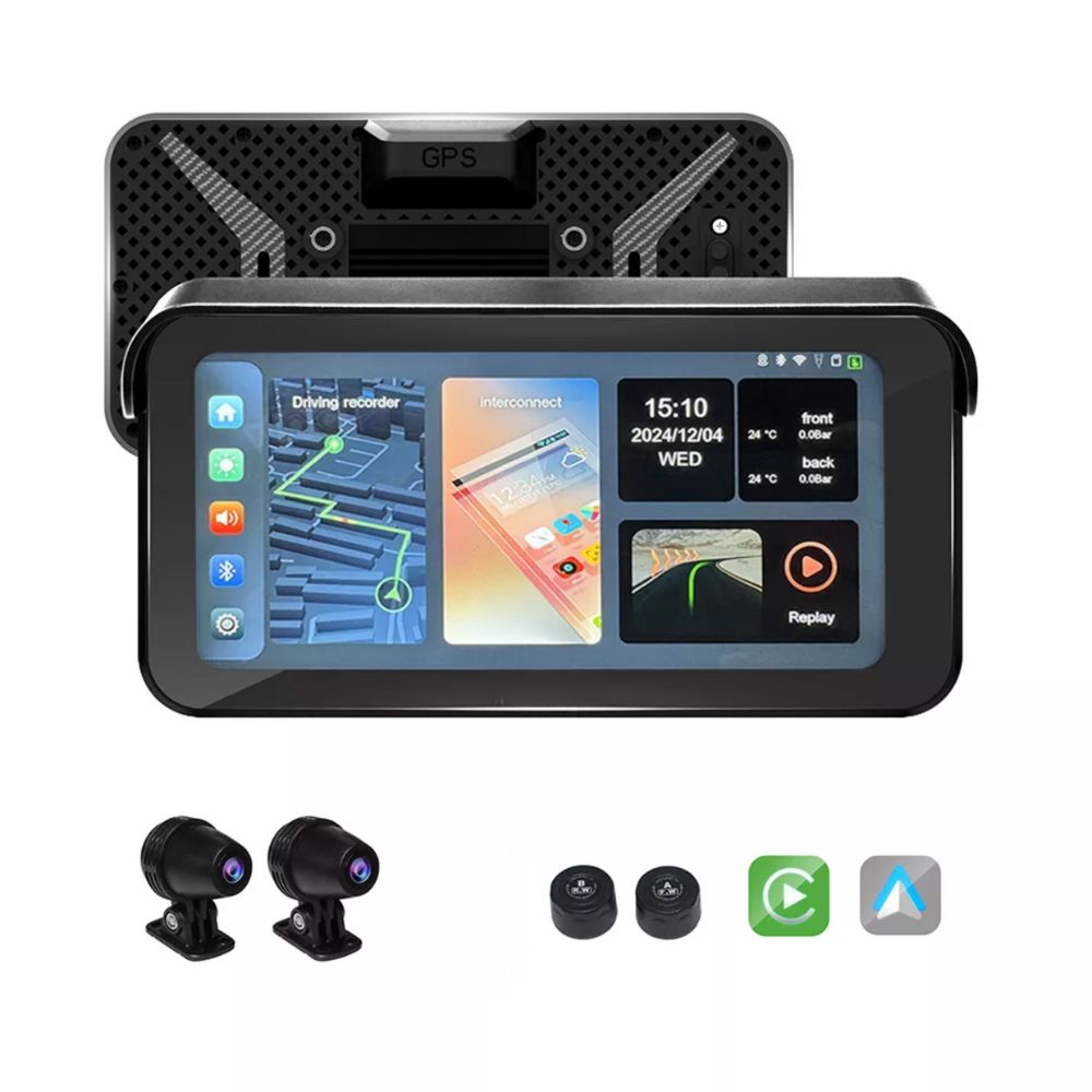 F2 Pro - 6.25 inch Motorcycle GPS CarPlay/ Android Auto Screen with Dash Cam and Tyre Pressure Monitoring