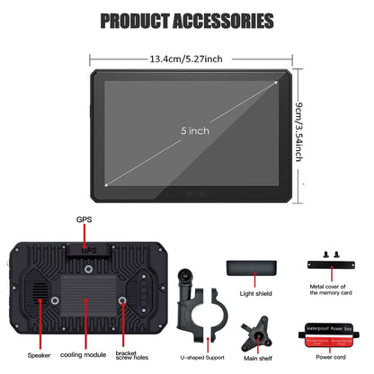 Motorcycle GPS CarPlay/ Android Auto Screen with Dash Cam and Tyre Pressure Monitoring